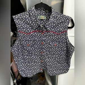 Shyanne Navy Horseshoe Western Sleeveless Shirt Heart Cutout Cotton size Large